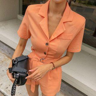 Linen Blend Belted Blazer Playsuit