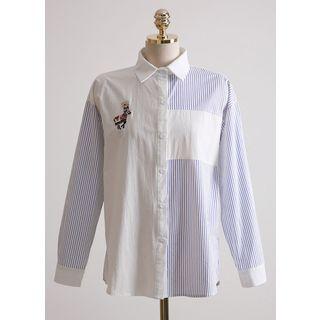 Embroidered Stripe-panel Shirt