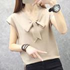 Cap-sleeve Tie-neck Knit Top