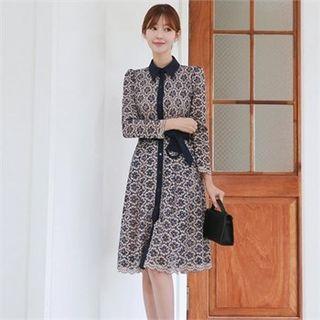 Contrast-trim Laced Dress With Sash