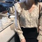 Dotted V-neck Blouse Almond - One Size
