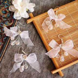Bow Tie Beaded Earring 1 Pair - White - One Size
