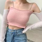 Long-sleeve Cold Shoulder Knit Top Pink - One Size