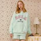 Letter-embroidered Oversized Pastel Hoodie Mint Green - One Size