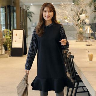 Patterned-panel Wool Blend Dress