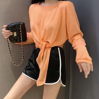 Tie Waist Long-sleeve T-shirt / Piped Shorts