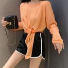 Tie Waist Long-sleeve T-shirt / Piped Shorts