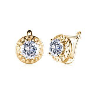 Fashion Elegant Plated Champagne Geometric Openwork Round Cubic Zircon Earrings Champagne - One Size
