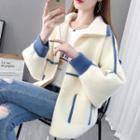 Two-tone Fluffy Zip-up Cardigan