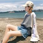 Long Sleeve Color Panel Letter Embroidered T-shirt