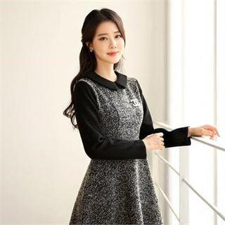 Tall Size Color-block Boucl  Knit Dress