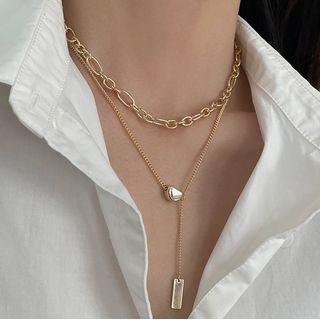 Bar Pendant Layered Alloy Necklace Gold - One Size