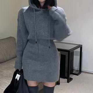 Ribbed Knit Mini Sheath Hoodie Dress