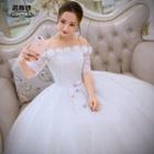 Off Shoulder Elbow Sleeve Wedding Ball Gown