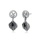 925 Sterling Silver Retro Fashion Leaf Earrings Silver - One Size