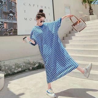 Short-sleeve Striped Long Dress