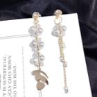 Non-matching Faux Pearl Rhinestone Fringed Earring Silver Needle - Gold - One Size