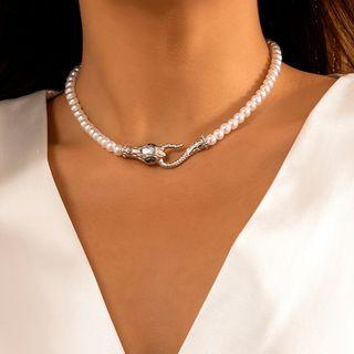 Snake Faux Pearl Alloy Necklace