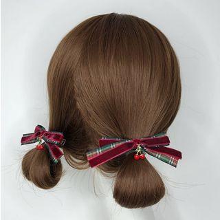 Plaid Bow Alloy Cherry Hair Clip