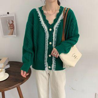 Lace Trim Wavy Collar Cardigan