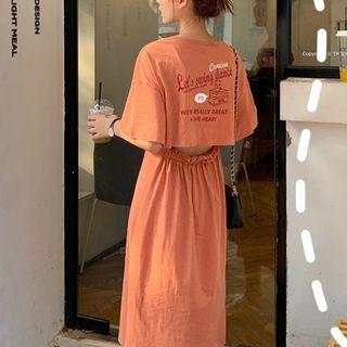 Cartoon Print Short-sleeve Midi T-shirt Dress