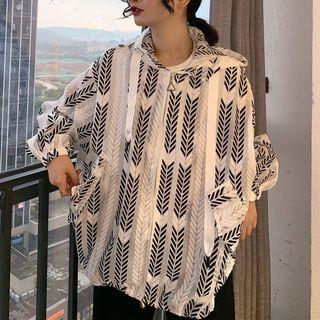 Printed Long-sleeve Hooded Zip Cardigan As Shown In Figure - One Size