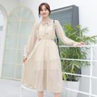 Tie Neck Long-sleeve Midi A-line Chiffon Dress