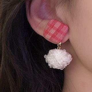 Plaid Pom Pom Drop Earring