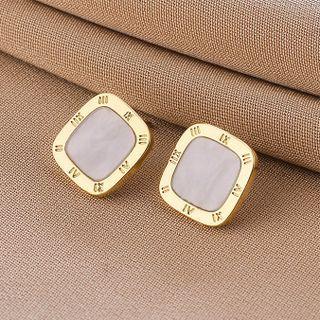Cat Eye Stone Earring Qr194 - 1 Pair - Gold & White - One Size