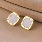 Cat Eye Stone Earring Qr194 - 1 Pair - Gold & White - One Size