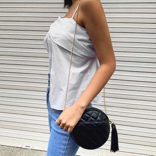 Quilted Belt Bag With Chain Strap & Keyring Black - One Size