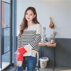 Color-block Stripe Pleated Knit Top