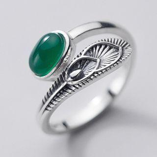 925 Sterling Silver Feather Gemstone Ring 1 Pc - 925 Sterling Silver Feather Gemstone Ring - One Size