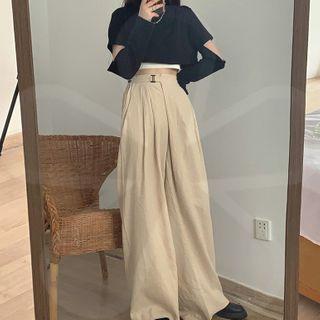 Long-sleeve Cutout T-shirt With Camisole Top / Wide-leg Pants
