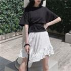 Plain Short-sleeve T-shirt / Asymmetric Hem A-line Skirt