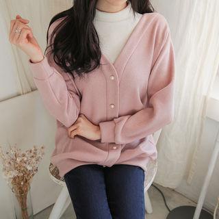 Inset Top Faux-pearl Button Cardigan