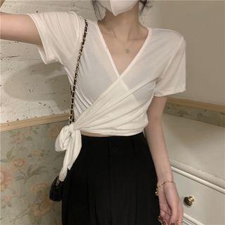 Short-sleeve V-neck Cross-strap T-shirt / Long-sleeve V-neck Cross-strap T-shirt