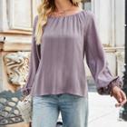 Off Shoulder Long Sleeve Plain Loose-fit Top