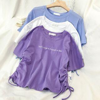 Ruched Side Lettering Short-sleeve Top