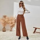 High-waist Button Straight Wide-leg Pants