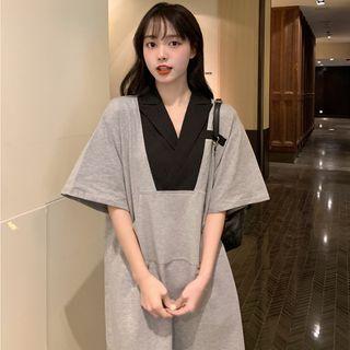 Short-sleeve Notch Lapel T-shirt Dress