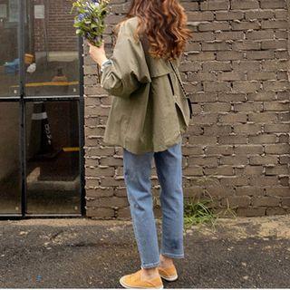 Plaid Trim Pleated-back Jacket