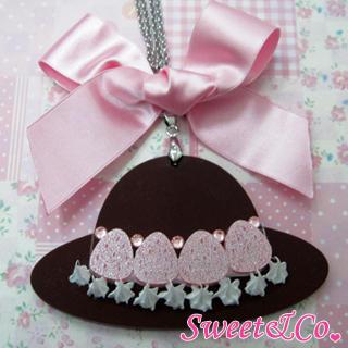 Sweet Xl Pink Ribbon Swarovski Crystal Strawberry Choco Hat Necklace Silver - One Size