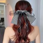 Ribbon Bow Hair Clip Houndstooth - Black & White - One Size