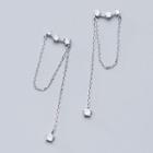 925 Sterling Silver Rhinestone Chained Earring 1 Pair - S925 Silver - Silver - One Size