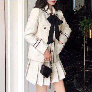 Tie Bow Neck Cardigan / Pleated Skirt