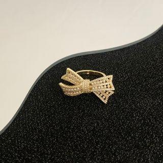 Bow Rhinestone Faux Pearl Alloy Open Ring Gold - One Size