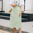 Plaid Midi Skirt Light Green - One Size