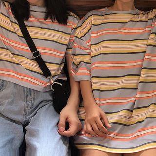 Striped Loose-fit Cropped/long T-shirt