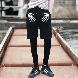 Skull Hand Print Sweat Shorts